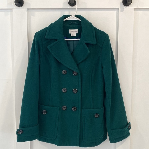 ST. JOHN’S BAY dark green wool winter coat - Picture 1 of 9
